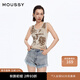 moussy 女裝新品街頭搖滾風(fēng)做舊印花修身背心女028HSZ90-1481 070米色 均碼