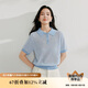 茵曼【商場同款】條紋POLO領薄針織衫夏季女裝百搭短袖上衣 彩藍色  S