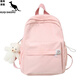酷奇袋鼠（KUQIDAISHU）2025女生帆布小書(shū)包日系小清新雙肩包韓版迷你糖果色學(xué)生旅行背包 粉紅色加掛件