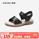 奧康（Aokang）媽媽鞋涼鞋夏季百搭舒適軟底女涼鞋平底女鞋1224821023黑37碼