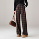 塔馳密司（touchmiss）冬季新款美拉德褲子時(shí)尚百搭高腰顯瘦加厚保暖格子闊腿休閑褲女 綠色 L 28