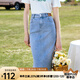 百圖betu女裝夏季新款半身裙高腰A型開(kāi)叉牛仔半身裙女2303T69 牛仔色 L