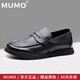 牧末（MUMO）品牌豆豆鞋男鞋 樂(lè)福鞋套腳休閑鞋子男一腳蹬軟底皮鞋 黑色 38 標(biāo)準(zhǔn)皮鞋尺碼