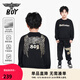 BOY JUNIOR春季潮牌男女童圓領(lǐng)套頭衛(wèi)衣棉潮酷K03006 黑色 155