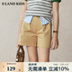 E·LAND KIDS衣戀夏季新品女童松緊腰斜插袋徽章刺繡短褲 Beige米色/35 160 cm