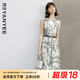 顏域水墨印花連衣裙女2024新款夏裝復(fù)古優(yōu)雅背心裙中長款圓領(lǐng)裙子 黑白花 M/38