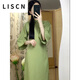 LISCN綠色旗袍古法中袖春款2025新款倒大袖日常新中式茶藝師服裝改良女 綠籮 L