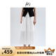 H's高支高密全棉半身裙女25夏新款A(yù)字傘裙抽繩松緊腰通勤花苞腰裙 本白 S