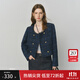 范思藍(lán)恩小香風(fēng)短外套女2025秋裝新款精致蕾絲花邊拼接短款上衣女 藏青格 L
