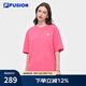 FILA FUSION斐樂潮牌情侶款男士女士針織短袖衫2025春新品舒適寬松T恤 櫻紅色-RD XS