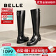 百麗（Belle）牛皮簡(jiǎn)約百搭騎士靴女2025冬新商場(chǎng)同款質(zhì)感長(cháng)筒靴E4G1DDG5 黑色 37