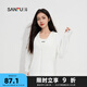 三福女夏季家居服黑膠帽檐清爽上衣 輕運動戶外防曬開衫外套840079 白色 L