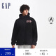 GAP男女裝春秋毛氈布logo仿羊羔絨連帽衛(wèi)衣情侶裝外套609272