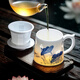 NINE CRANES景德鎮青花玲瓏陶瓷茶杯家用帶蓋高端禮物高白瓷泡茶水分離杯 青花玲瓏茶漏杯-禮盒裝