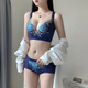 曼巧芬紅色本命年純棉內衣套裝無(wú)鋼圈聚攏調整型側收副乳文胸防下垂胸罩 牡丹花藍色套【內衣+內褲】 80B