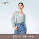 OVV2023春夏新款女裝微透亞麻珠片舒適棒球服款式針織開(kāi)衫外套 淺藍(lán)（凈色）11 M