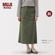 無印良品（MUJI）女式 水洗 人字紋直筒裙長半身裙女純棉25年秋季新品裙子BE1Y2A5A 卡其綠 S (155/62A)
