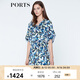 PORTS寶姿  新品女裝中袖中V領中袖印花連衣裙LN8D085HPT020 天蝕藍印花 XS (2)
