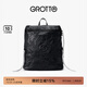GROTTO個(gè)樂(lè )黑石雙肩包大容量褶皺綿羊皮軟皮背包電腦包通勤旅行包 黑石背包L（黑標）