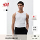 H&M男裝背心秋季簡(jiǎn)約修身圓領(lǐng)羅紋直筒健身運(yùn)動(dòng)無袖T恤上衣1227155 白色 XL 180/116