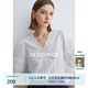 迪賽尼斯（DESIGNICE）2024年夏季新款通勤風(fēng)氣質(zhì)優(yōu)雅拼接白色七分袖袖V領(lǐng)雪紡衫女 米白 M