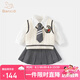 班喜迪女童學(xué)院風(fēng)連衣裙秋裝2025新款洋氣兒童jk公主裙寶寶針織套裝春秋 米色三件套 90