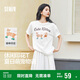 森馬（Semir）短袖t恤女中長款萌寵花上衣25夏透氣吸濕寬松套頭衫109325100005
