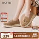 百思圖25秋復(fù)古樂(lè)福鞋厚底增高女單鞋B0515CA5 杏色 37