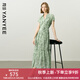 顏域法式碎花襯衫領(lǐng)連衣裙女2025夏季新款收腰袖過(guò)膝長(cháng)款雪紡裙子 綠花 S