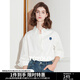 初語(yǔ)純棉翻領(lǐng)襯衫女2025春季新款繡花上衣休閑通勤百搭打底襯衣 米白色 S