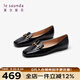 萊爾斯丹春夏時(shí)尚優(yōu)雅方頭樂(lè)福鞋馬銜扣低跟女單鞋06801 黑色BKK 38