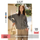 LILY100%美麗諾綿羊毛2025秋新款女裝學(xué)院風撞色通勤針織開衫外套 501灰色 S