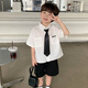 G.DUCKKIDS2025夏新品韓版中小童領(lǐng)結襯衫短褲帥氣男孩洋氣套裝寶寶演出服 襯衫短褲送領(lǐng)帶 90 cm