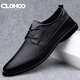 CLOHOO 商務休閑皮鞋男夏季軟底透氣男鞋潮流百搭一腳蹬英倫正裝鞋子男 黑色【皮鞋碼】 42