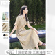 對白萊賽爾亞麻輕薄串珠連衣裙女2025夏季新款休閑通勤垂感襯衫裙 卡其色 M