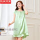 杭城印象高檔100%真絲睡衣女士夏季桑蠶絲睡裙女春秋短袖杭州絲綢家居服 淺綠色（85-130斤） 均碼
