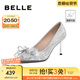 百麗（Belle）定制高跟鞋女商場款水晶尖頭細(xì)跟婚鞋單鞋BDAB8AQ3 8cm銀色-寬版 34 (220mm)