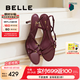 百麗（Belle）華爾茲優(yōu)雅一字帶涼鞋女25夏新商場款真皮綁帶高跟鞋3WS33BL5 酒紅色 36 (230mm)