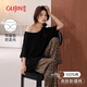 古今（GUJIN）100%棉帶胸墊睡衣女夏季新品寬松短袖長(cháng)褲高級感豹紋家居服外穿