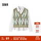 森馬（Semir）長(cháng)袖襯衫女冬季菱形格V領(lǐng)短背心易打理襯衣俏皮學(xué)院風(fēng)兩件套 白咖色調00315 XL