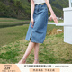 香影牛仔半身裙女2025夏裝新款復(fù)古中長款裙子修身顯瘦高腰直筒裙 牛仔藍(lán) S