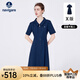 Navigare意大利小帆船女士連衣裙夏季短袖裙子翻領(lǐng)收腰裙子百搭通勤女裝 海軍藍(lán) M 碼