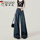 啄木鳥(niǎo)（TUCANO）深藍(lán)色高腰闊腿牛仔褲女2025年早秋新款寬松百搭小眾顯瘦直筒褲子 復(fù)古藍(lán)長(zhǎng)褲 L 建議110-120斤