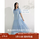 茵曼（INMAN）章若楠同款法式度假女裝木耳邊連衣裙休閑寬松2025夏季新品長裙子  天空藍 L