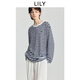 LILY2025冬新款簡(jiǎn)約撞色條紋圓領(lǐng)寬松休閑百搭通勤長(cháng)袖T恤女上衣 411藏青 S