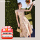 Olrain歐芮兒短袖碎花連衣裙女收腰顯瘦法式氣質(zhì)a字大擺裙度假沙灘裙子 花色 L 165/88A