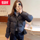 恒源祥肯豆風(fēng)短款棉服女冬季2024新款小個子加厚保暖棉襖面包服外套 黑色 L 115-130斤