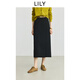 LILY不易掉色2025秋新款休閑氣質(zhì)通勤過膝黑色直筒裙半身裙女長裙 510黑 M