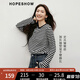 紅袖慵懶風(fēng)條紋T恤春季2025新款女裝肌理感圓領(lǐng)寬松休閑百搭顯瘦上衣 米黑條708 L