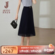 經(jīng)典故事（JANE STORY）經(jīng)典故事2025新款職業(yè)簡(jiǎn)約半身裙女夏季高腰顯瘦垂墜感中長(cháng)款裙子 深藍色 2XL